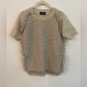 Lanvin Wool Short Sleeve Fringe Seater - Beige- XS
